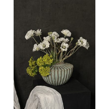 Fehér pipacs virágkompozíció türkiz váza