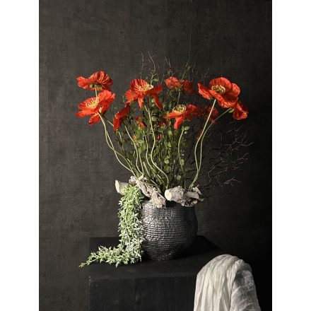 Piros pipacs virágkompozíció szürke kaspó