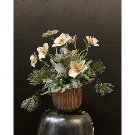 Krém helleborus virágkompozíció arany zsinóros kaspó