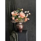 Barack bazsarózsa virágkompozíció barna váza