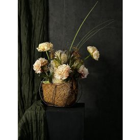 Barack bazsarózsa virágkompozíció fém kosárka