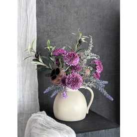 Dália olíva virágkompozíció  kancsó váza