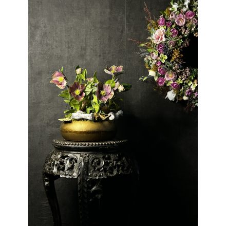  Hunyor virágkompozíció madárkás bronz tál