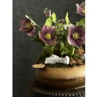  Hunyor virágkompozíció madárkás bronz tál