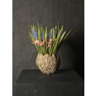 Fürtös gyöngyike virágkompozíció barna kaspó